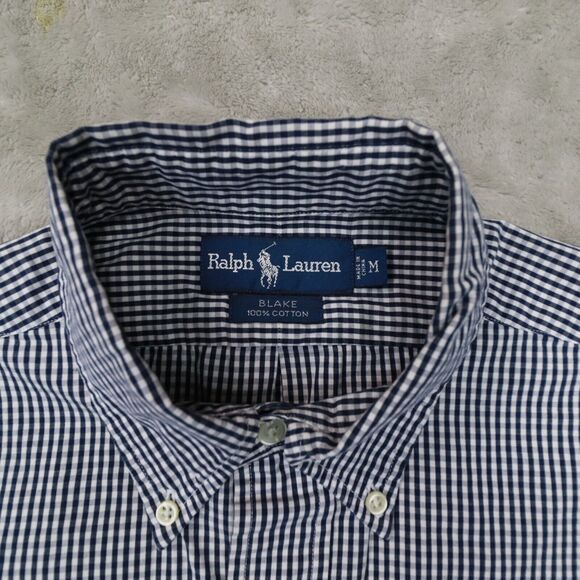 Ralph Lauren‎ Vintage Blake Navy Blue White Check Button Up size Medium - Picture 2 of 7